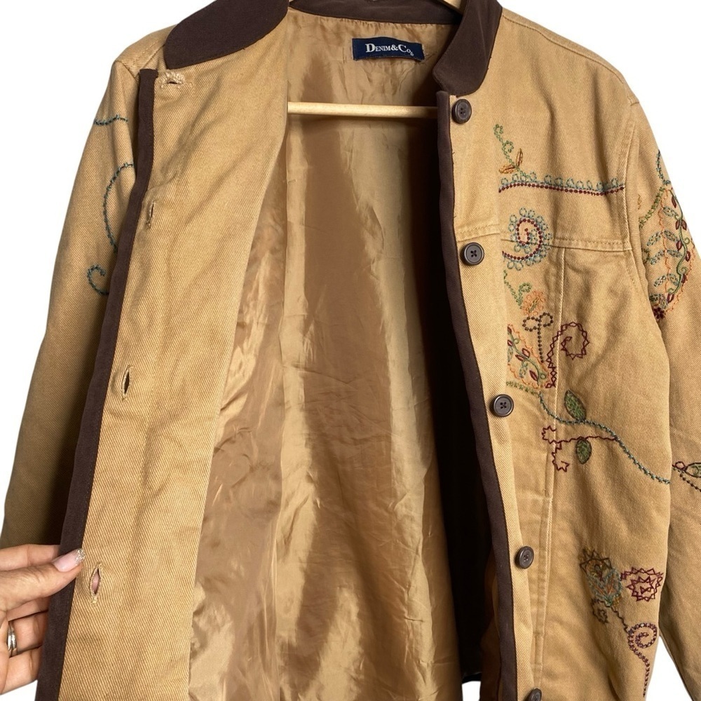 Denim & Co beige Denim Duck barn jacket Paisley embroidery Cottagecore XL - Picture 4 of 10